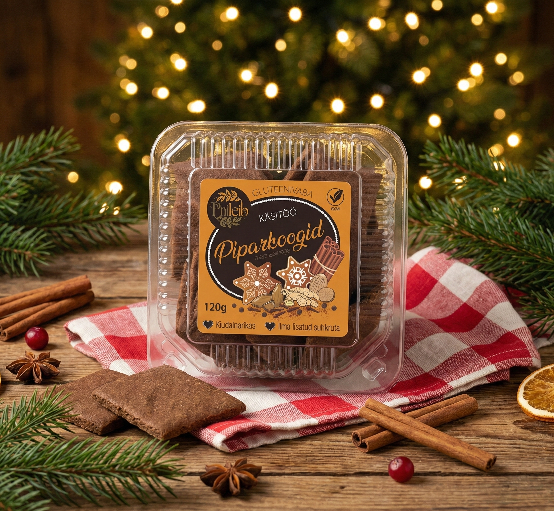 Piparkoogid 120 g (gluteenivaba, vegan, ilma lisatus suhkruta)